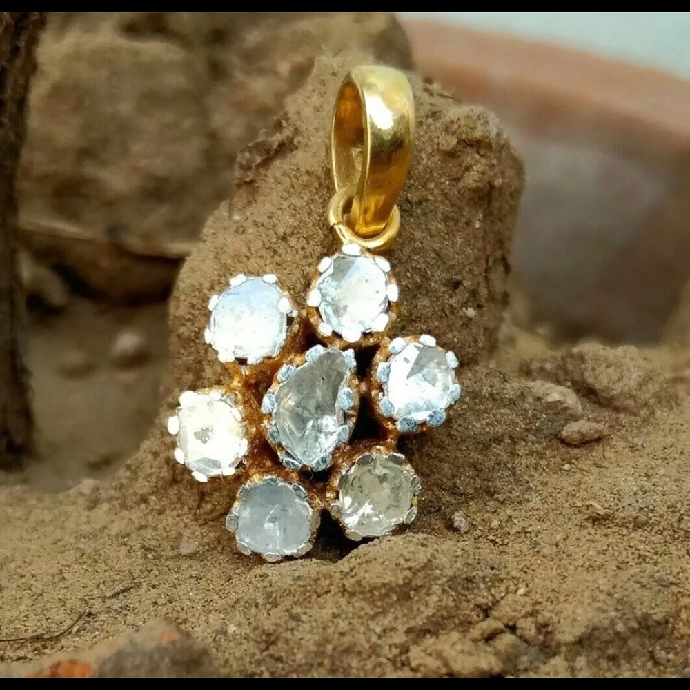 Polki Genuine Diamond Pendant 18k / 925 for a necklace India New Vermil